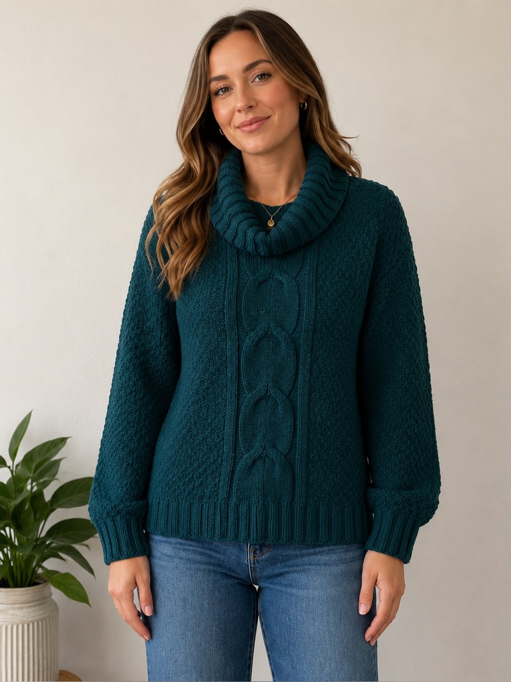 Seven7 Teal Chunky Knit Turtleneck Sweater Women’s Large